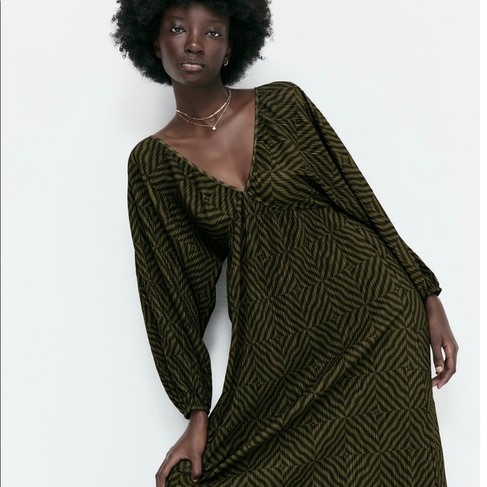 Zara printed pleated dress